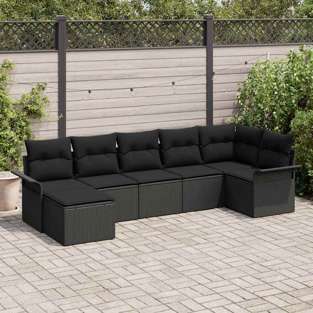 Gartensofa-set 7 stk. Schwarz Poly-Rattan
