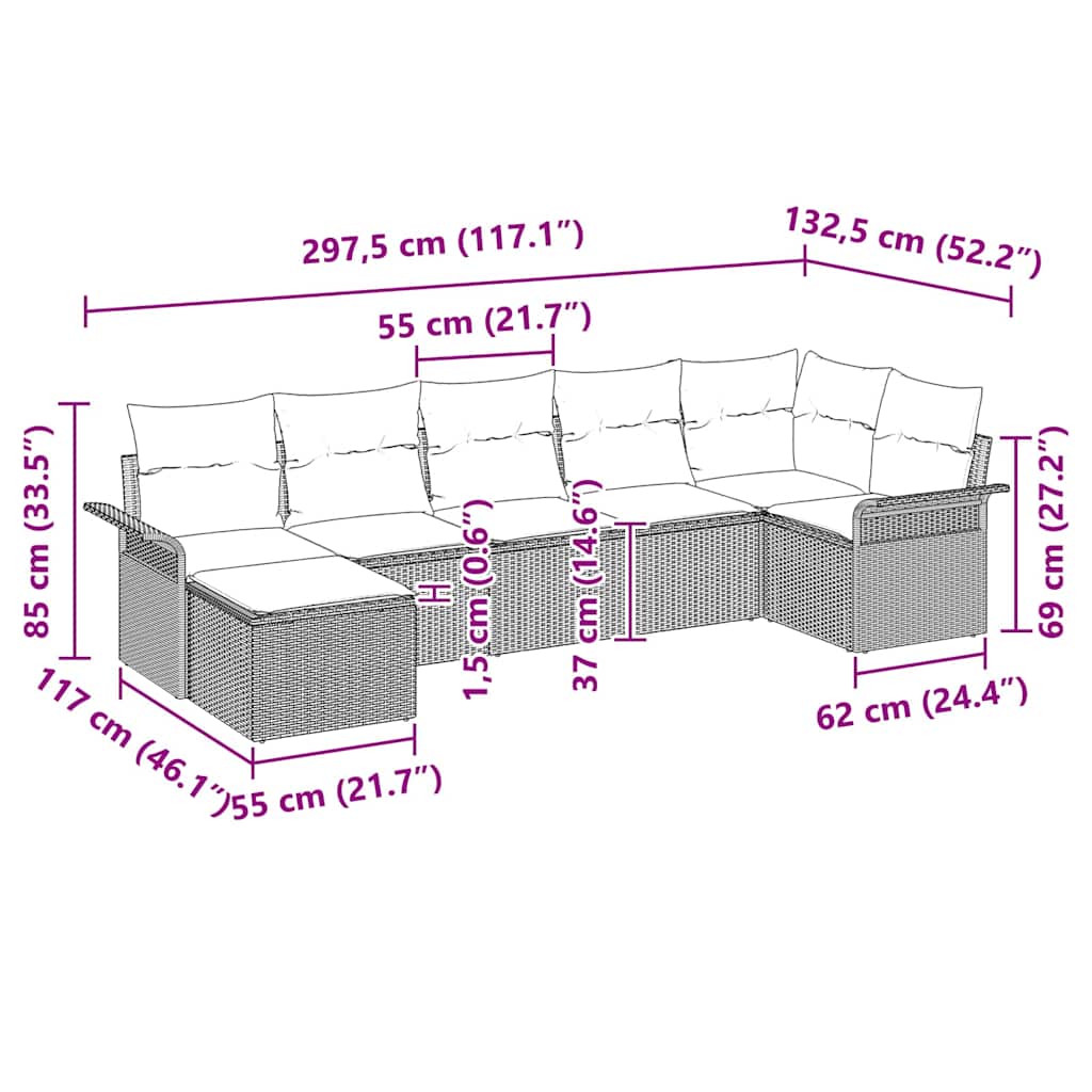 Gartensofa-set 7 stk. Schwarz Poly-Rattan