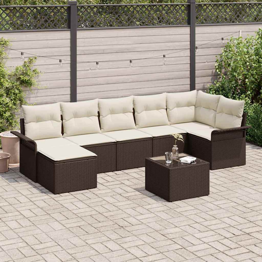 Gartensofa-set mit Kissen 8 pcs Braun Poly-Rattan