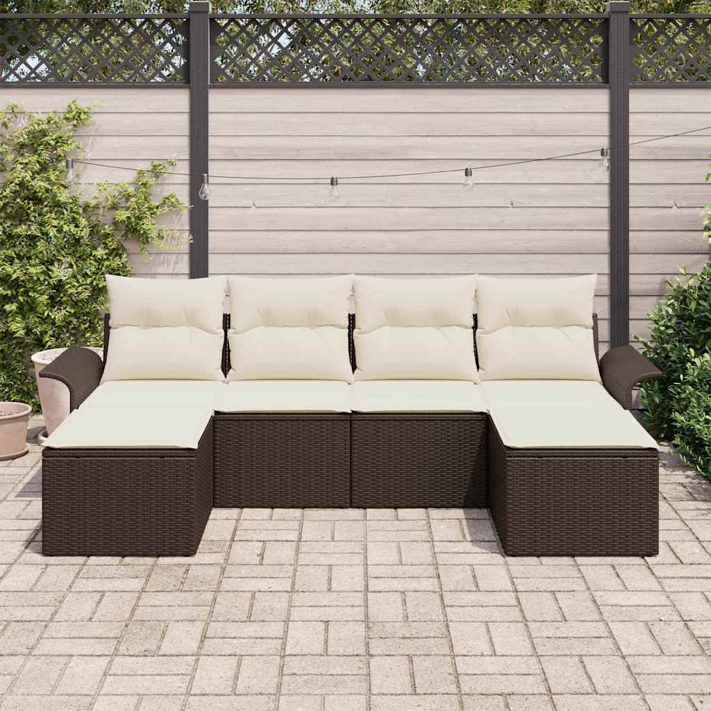 Gartensofa-set mit Kissen 6 pcs Braun Poly-Rattan