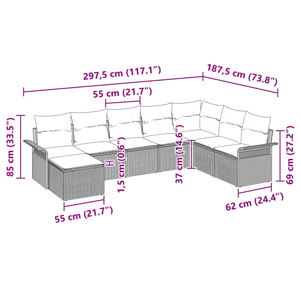 Gartensofa-set 8 stk. Braun Poly-Rattan