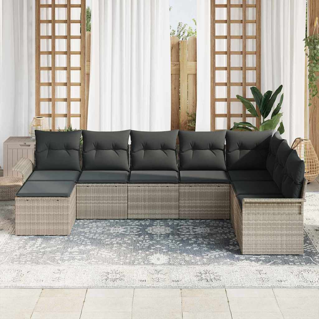 Gartensofa-set mit Kissen 8 pcs Hellgrau Poly-Rattan