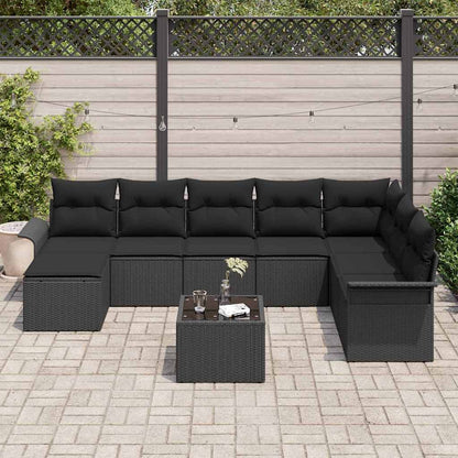 Gartensofa-set 9 stk. Schwarz Poly-Rattan