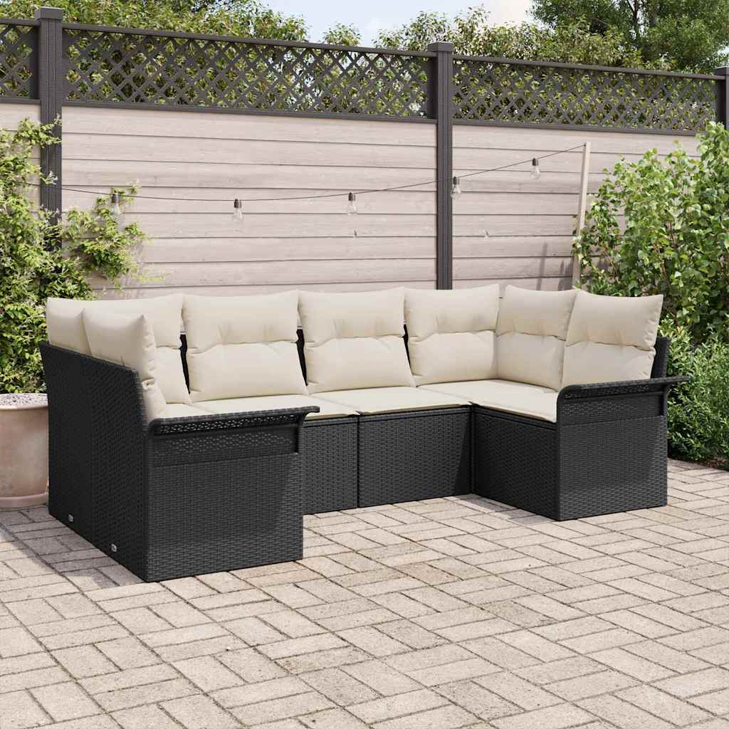 Gartensofa-set 6 stk. Schwarz Poly-Rattan