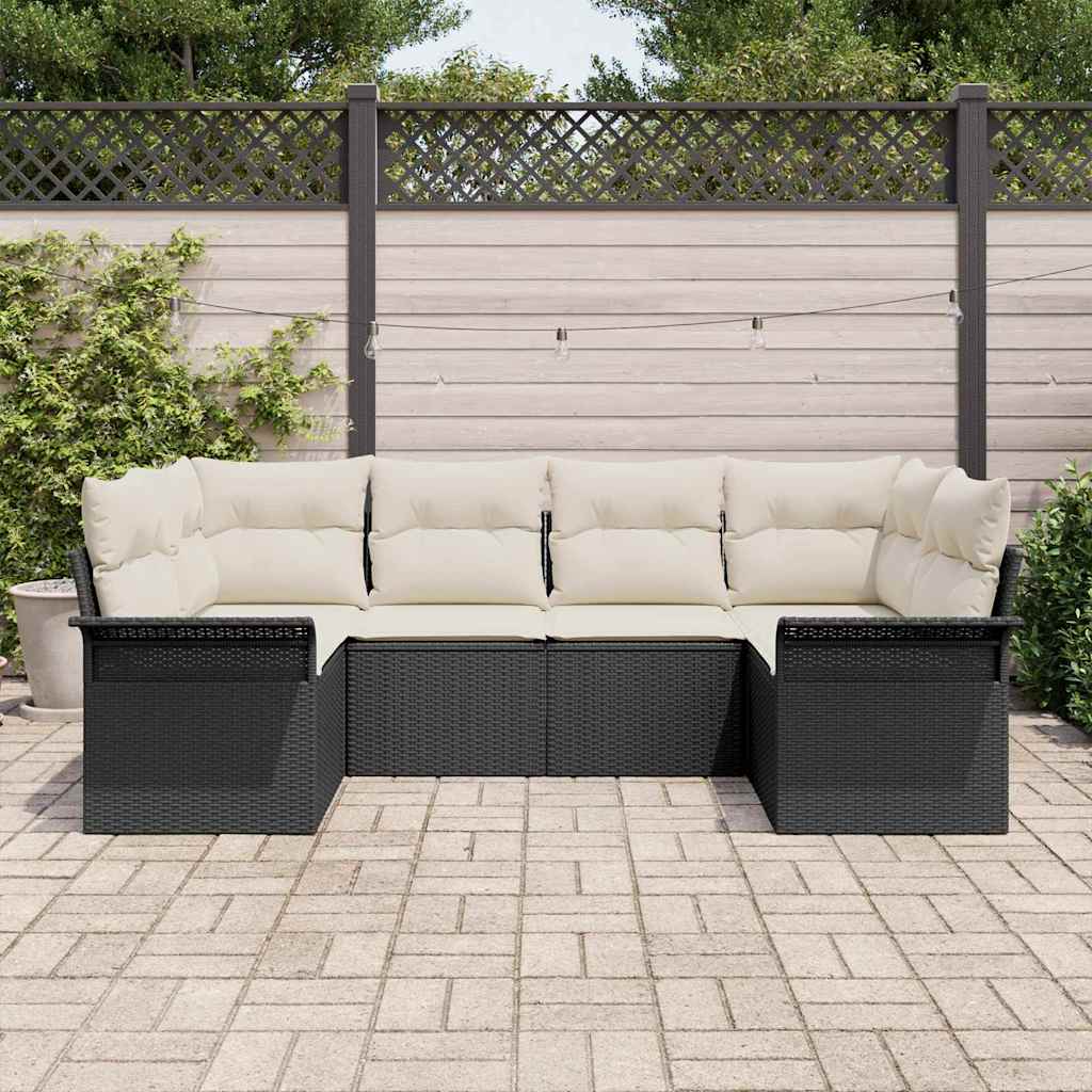 Gartensofa-set 6 stk. Schwarz Poly-Rattan