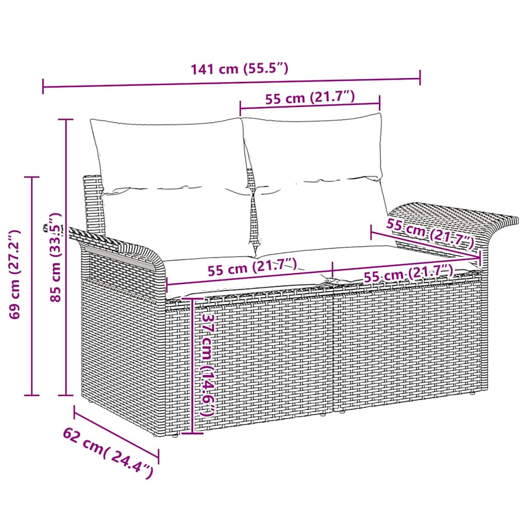 Gartensofa-set 6 stk. Schwarz Poly-Rattan