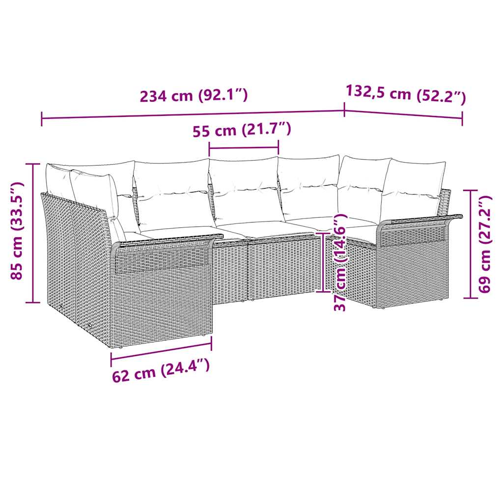 Gartensofa-set 6 stk. Grau Poly-Rattan