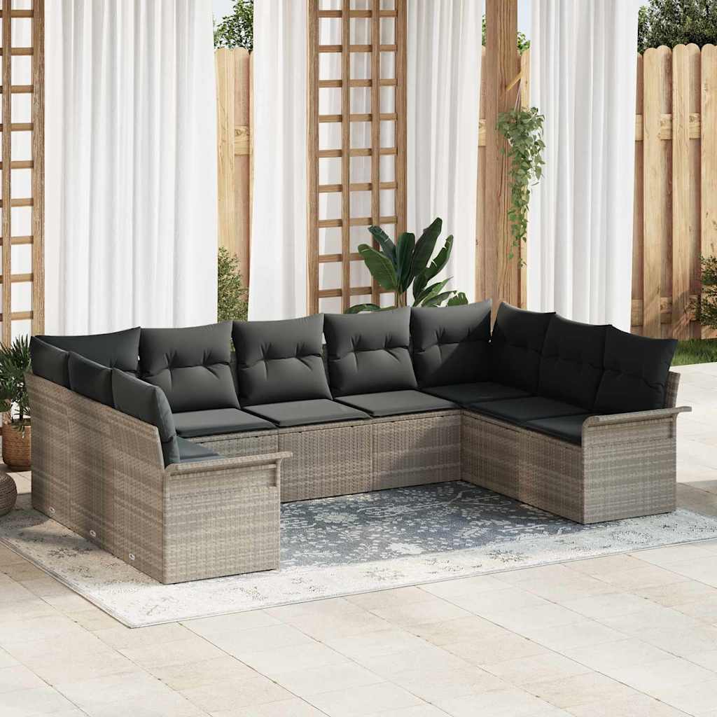 Gartensofa-set mit Kissen Hellgrau Poly-Rattan