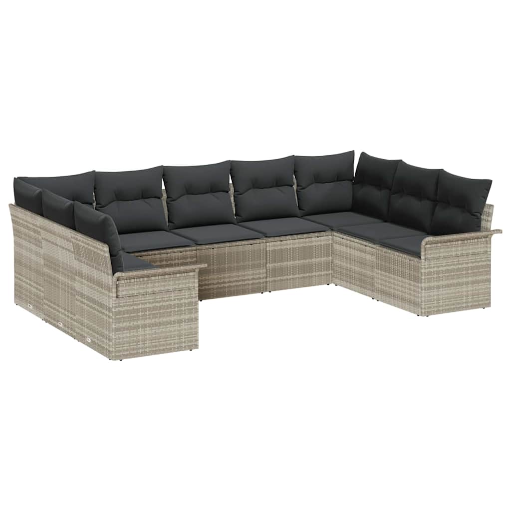 Gartensofa-set mit Kissen Hellgrau Poly-Rattan