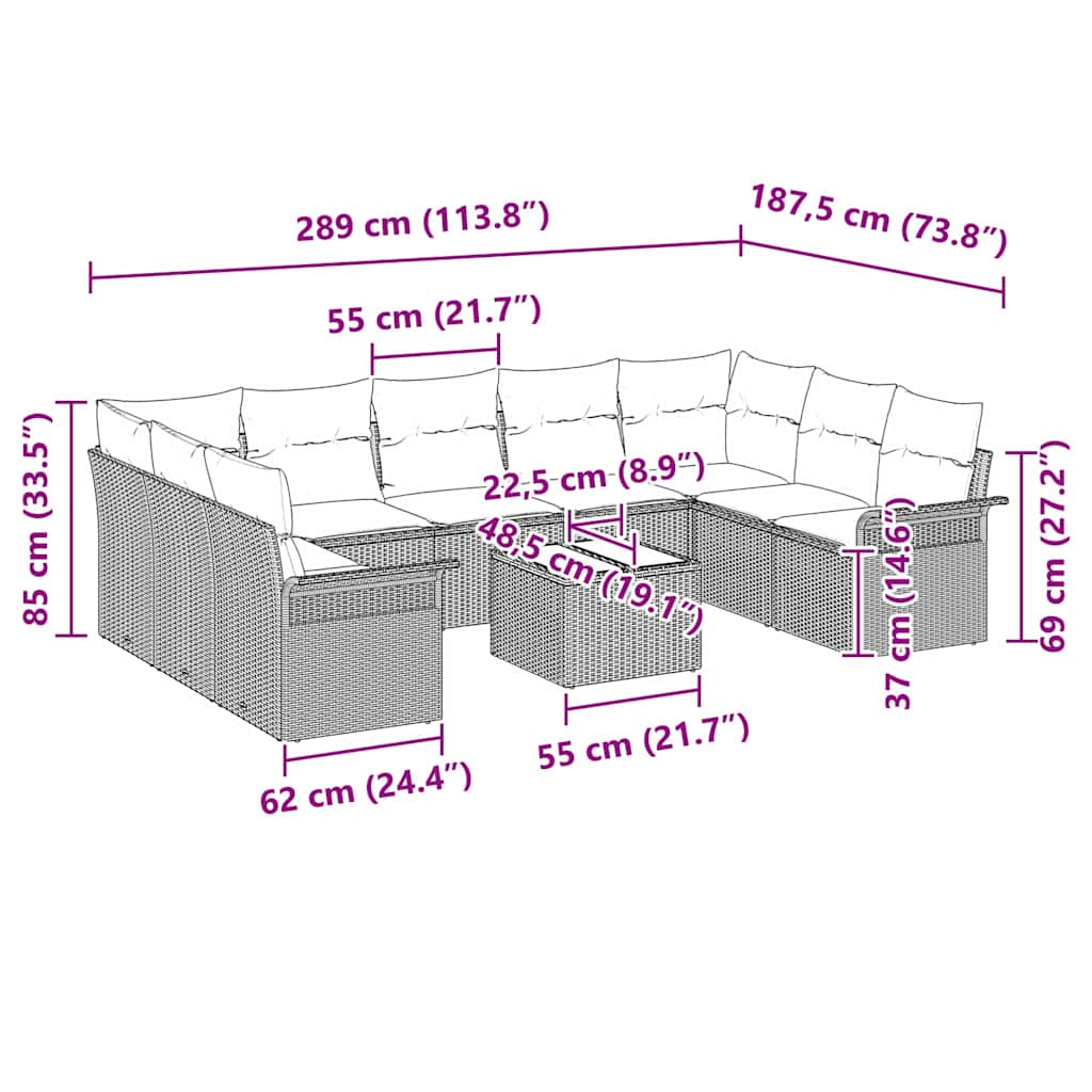 Gartensofa-set 10 stk. Braun Poly-Rattan