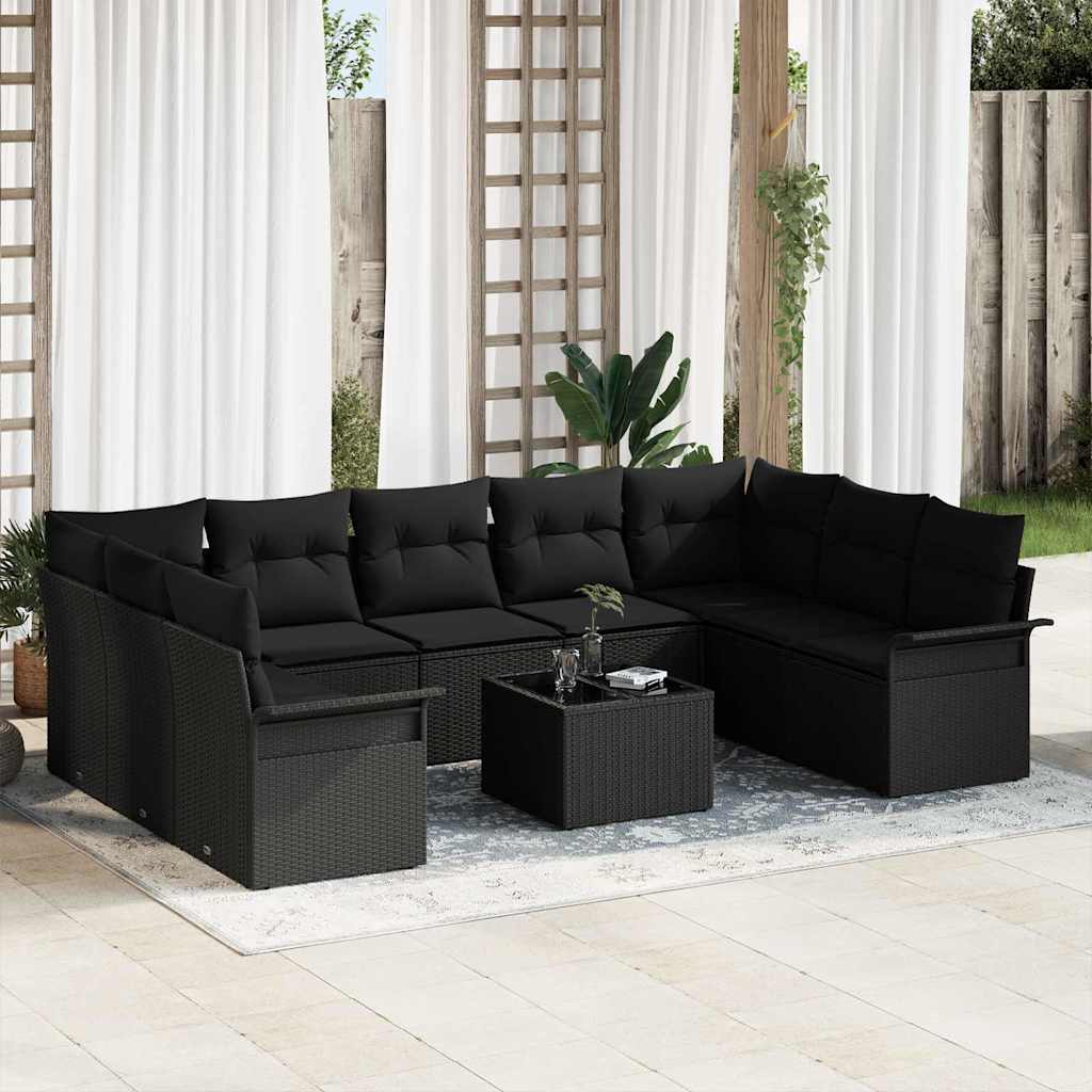 Gartensofa-set 10 stk. Schwarz Poly-Rattan