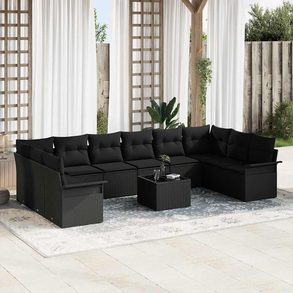 Gartensofa-set 11 stk. Schwarz Poly-Rattan