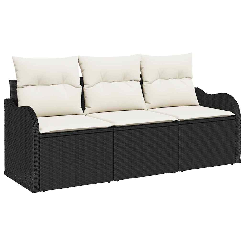 Gartensofa-set 3 stk. Schwarz Poly-Rattan