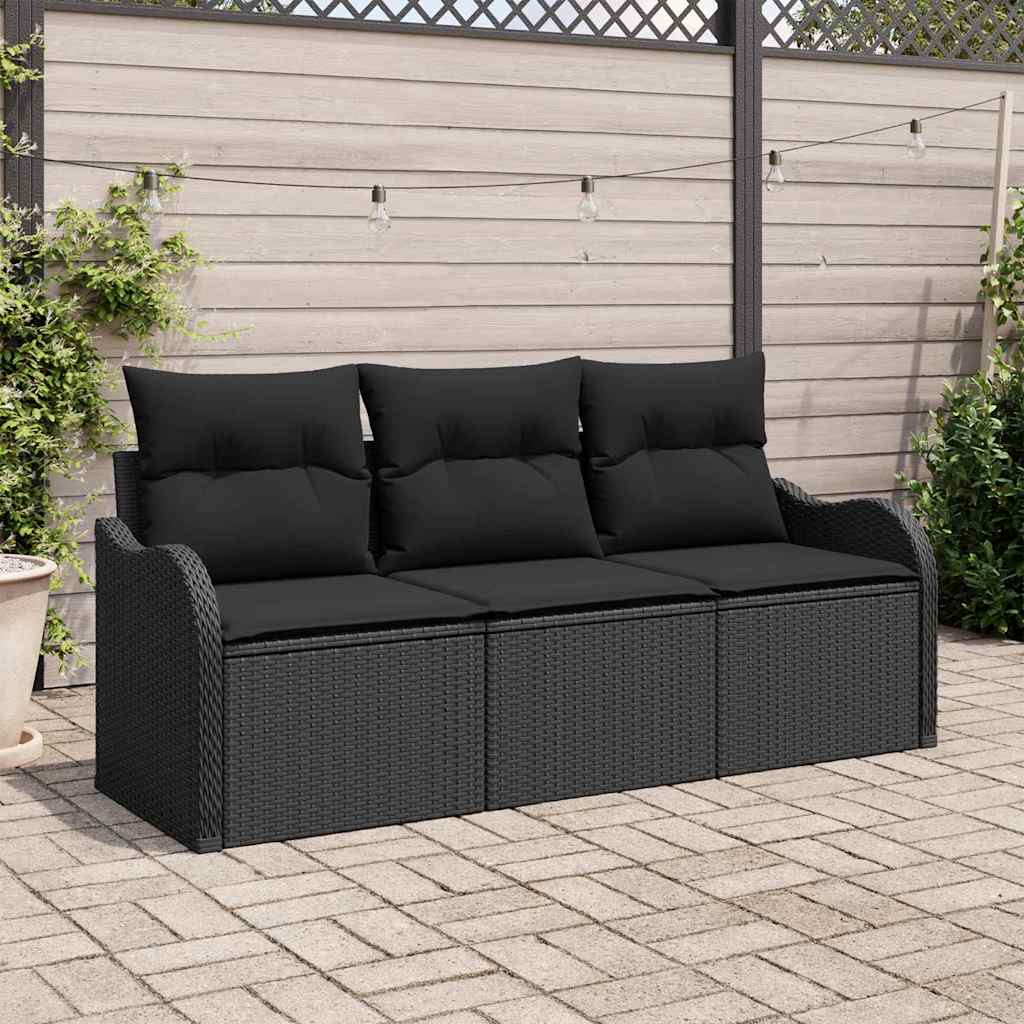 Gartensofa-set 3 stk. Schwarz Poly-Rattan