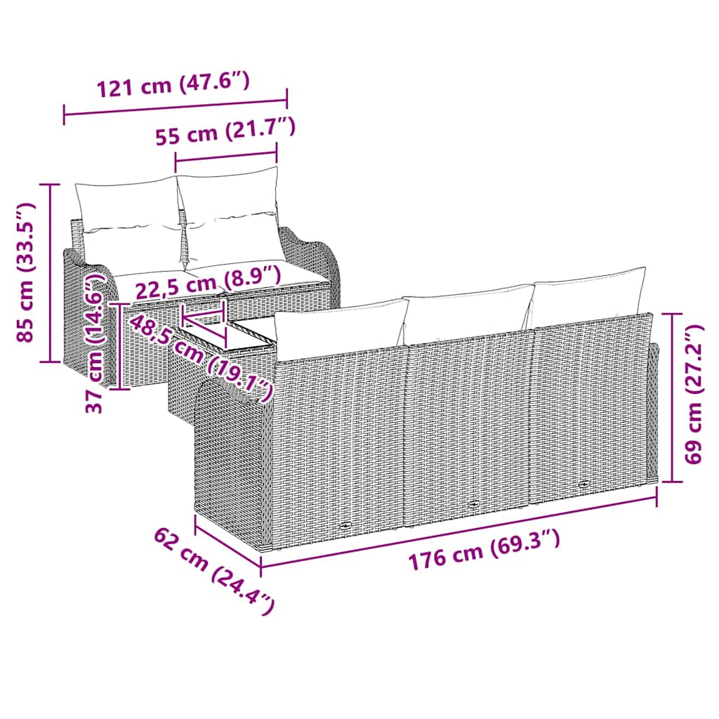 Gartensofa-set Schwarz Poly-Rattan