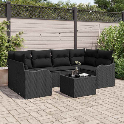 Gartensofa-set 7 stk. 6-Sitzer Schwarz Poly-Rattan