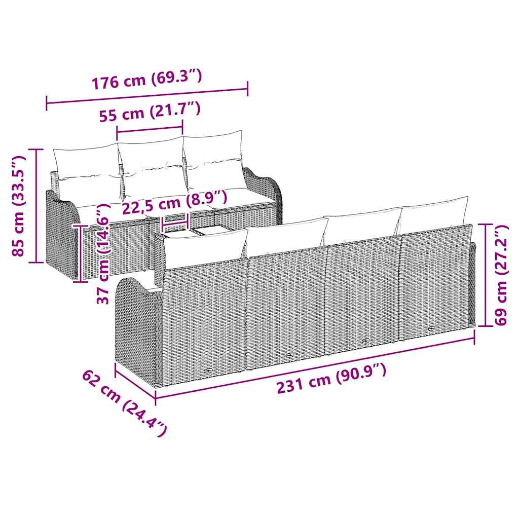 Gartensofa-set Schwarz 55 x 55 x 37 cm Poly-Rattan