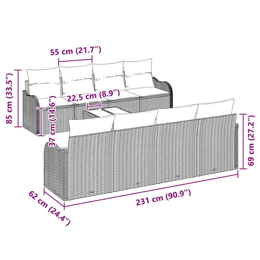 Gartensofa-set Schwarz 55 x 55 x 37 cm Poly-Rattan