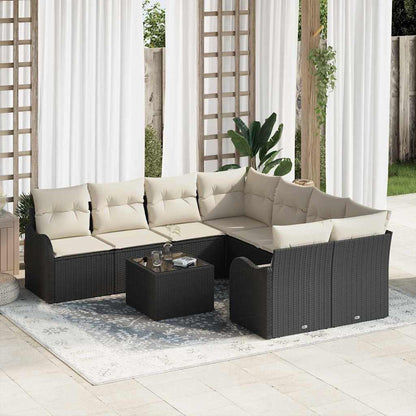 Gartensofa-set 9 stk. 8-Sitzanzahl Schwarz Poly-Rattan