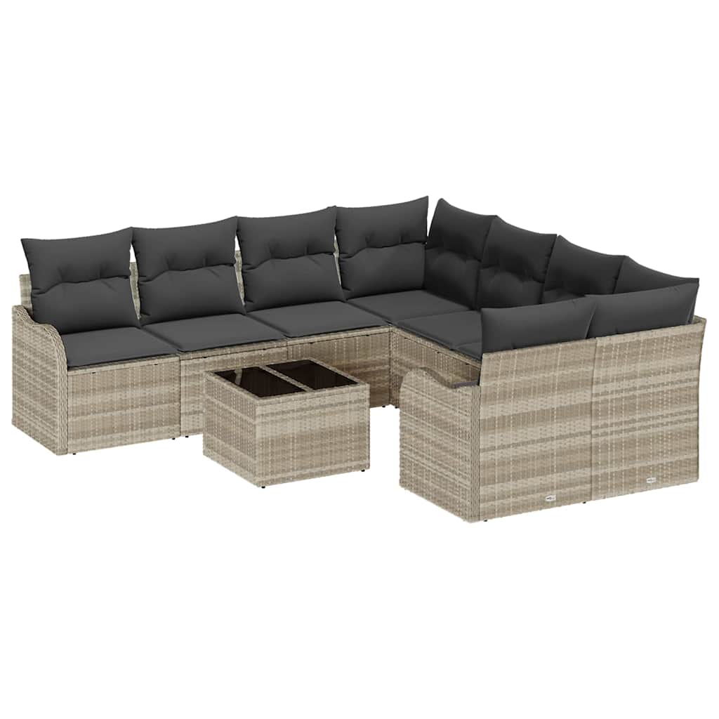 Gartensofa-set mit Kissen 9 pcs Hellgrau Poly-Rattan