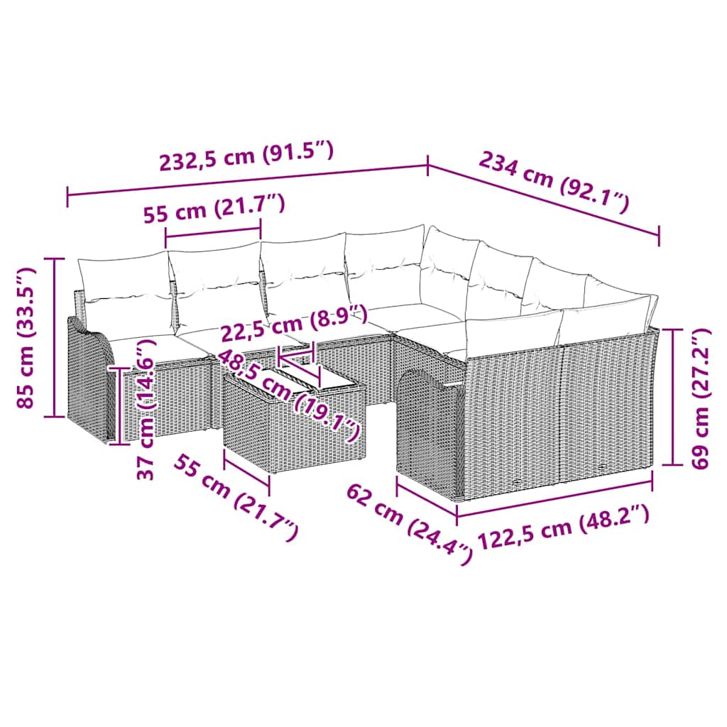 Gartensofa-set mit Kissen 9 pcs Hellgrau Poly-Rattan