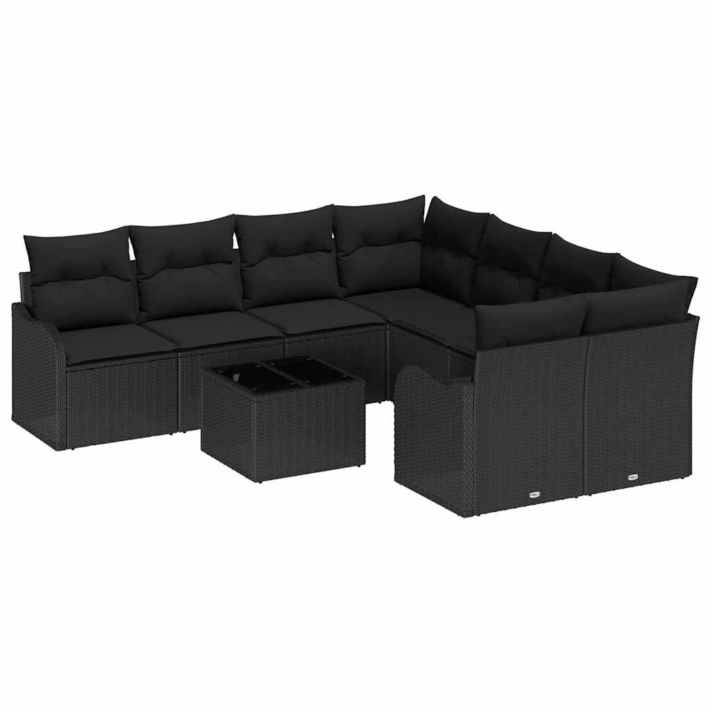 Gartensofa-set mit Kissen 9 pcs Schwarz Poly-Rattan
