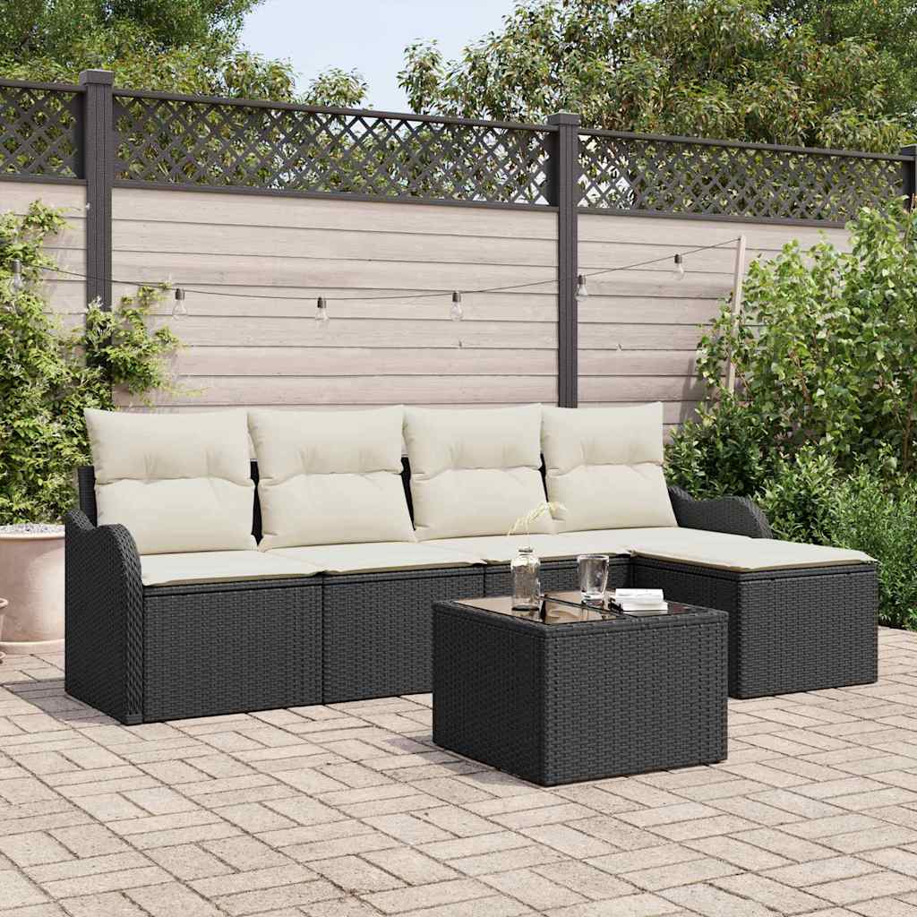 Gartensofa-set 6 stk. Schwarz Poly-Rattan