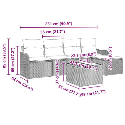 Gartensofa-set 6 Stk. Beige Poly-Rattan