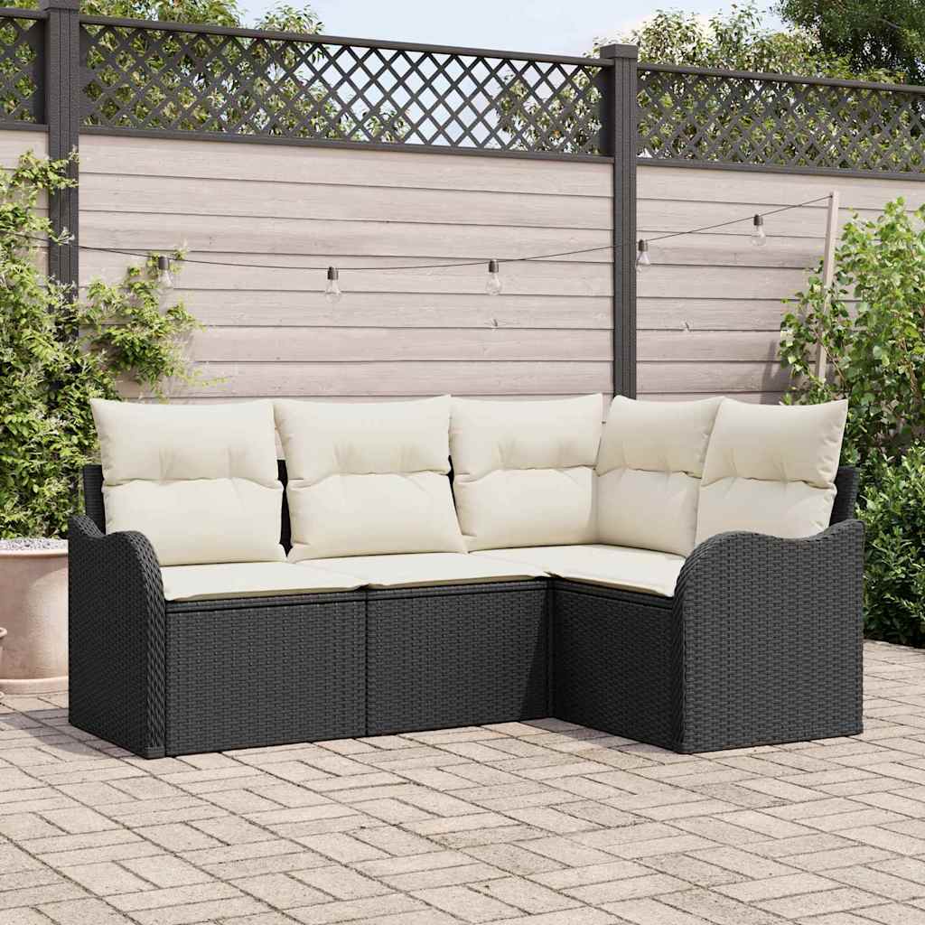 Gartensofa-set 4 stk. Schwarz Poly-Rattan