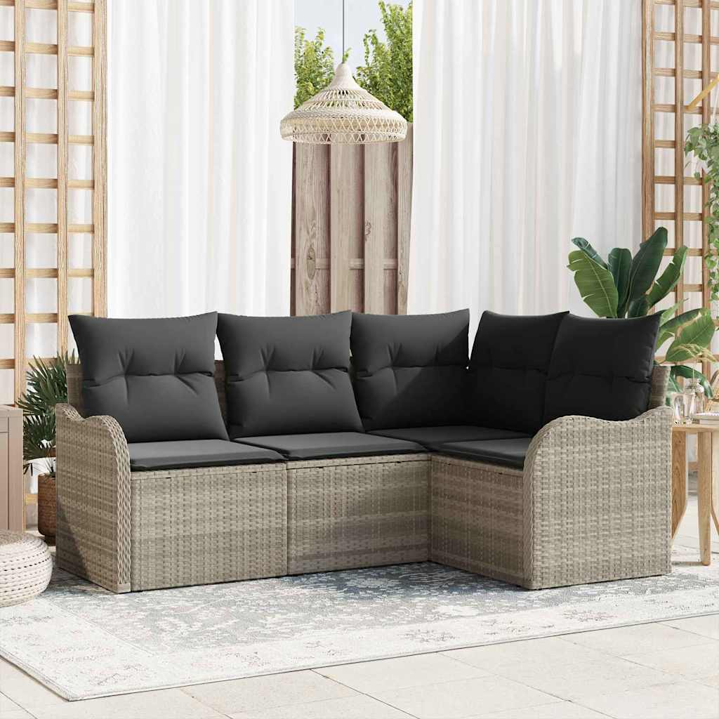 Gartensofa-set 4 pcs Hellgrau Poly-Rattan