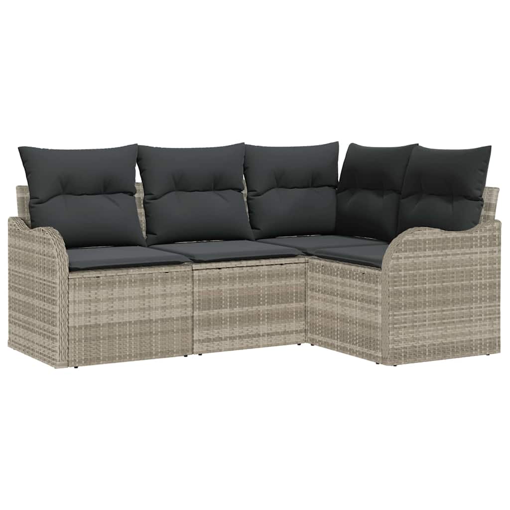 Gartensofa-set 4 pcs Hellgrau Poly-Rattan