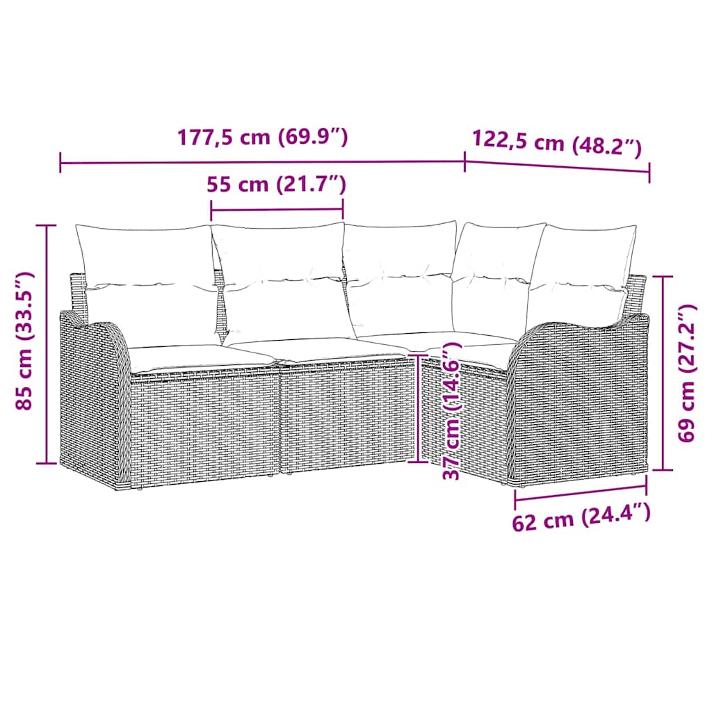 Gartensofa-set Schwarz Poly-Rattan