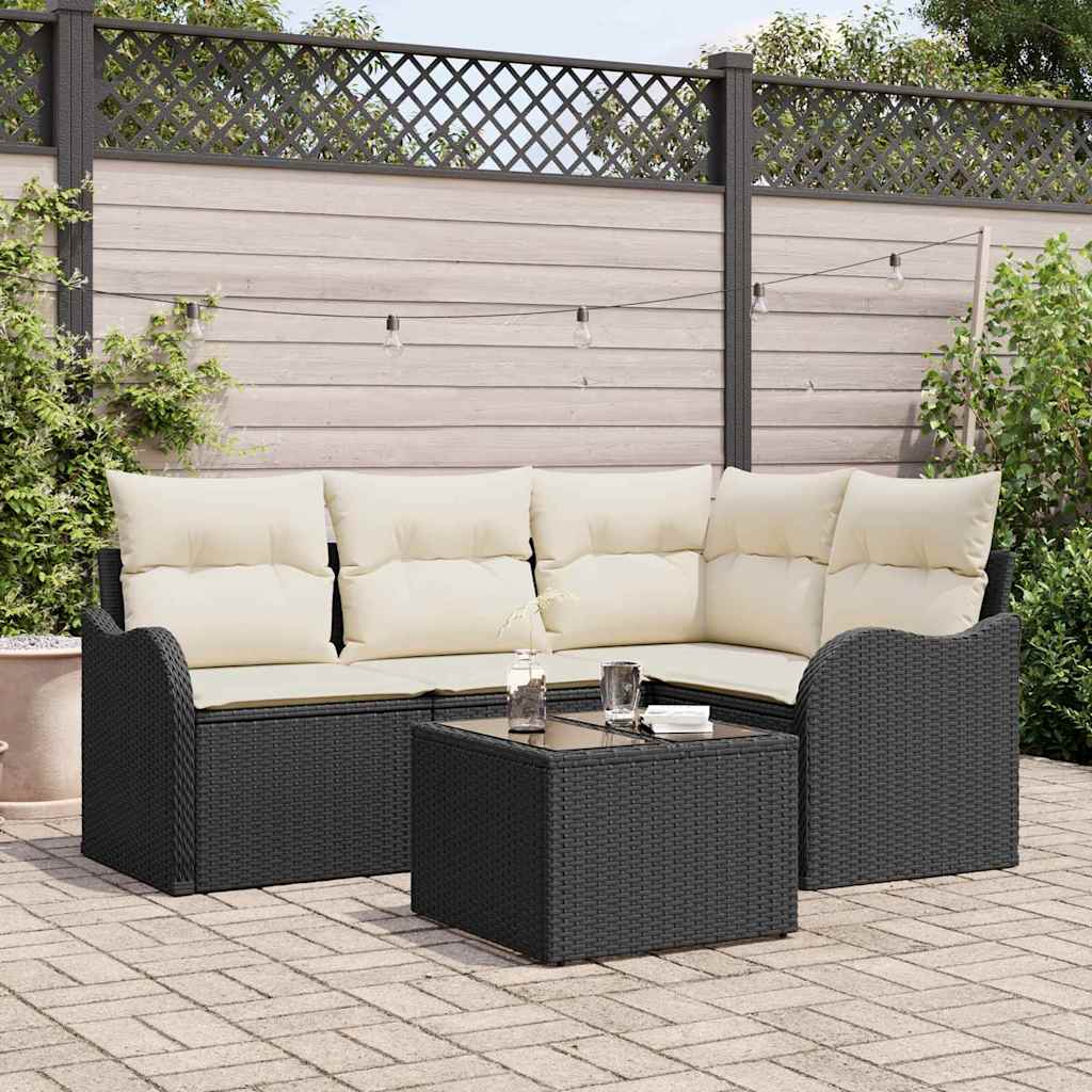 Gartensofa-set 5 stk. Schwarz Poly-Rattan