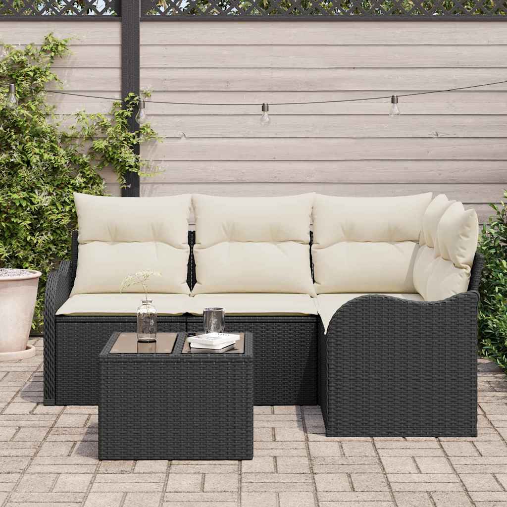 Gartensofa-set 5 stk. Schwarz Poly-Rattan