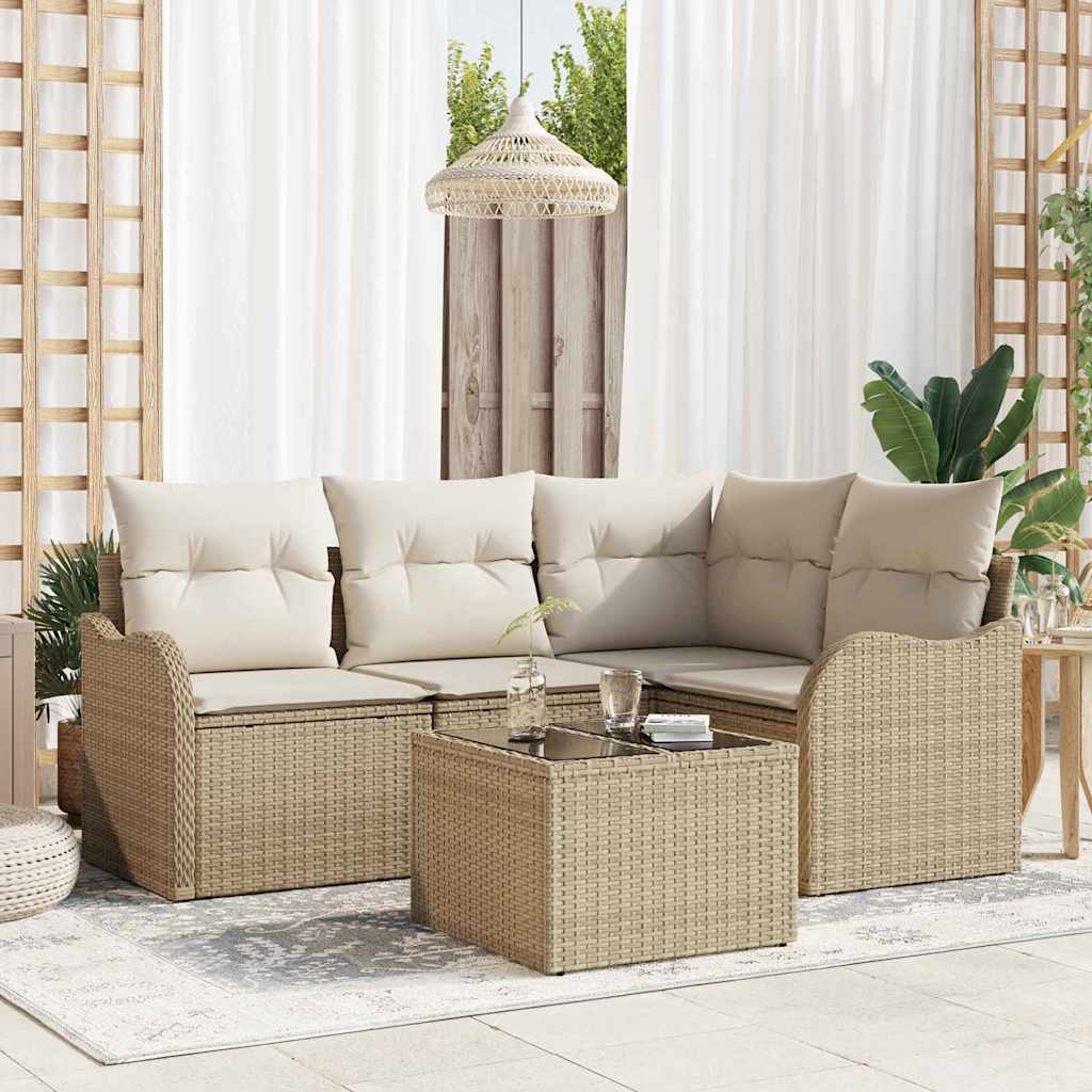 Gartensofa-set 5 stk. Beige Poly-Rattan