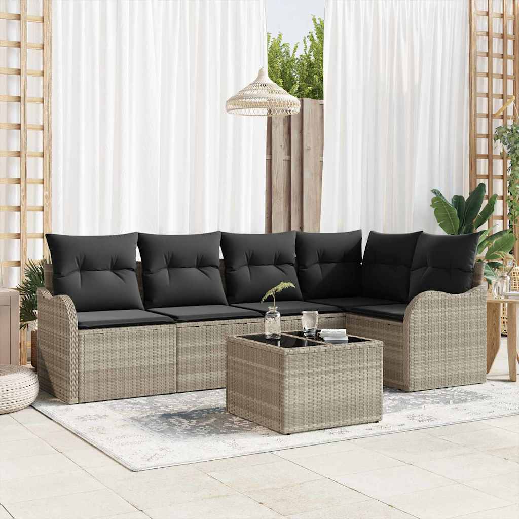 Gartensofa-set 6 pcs Hellgrau Poly-Rattan