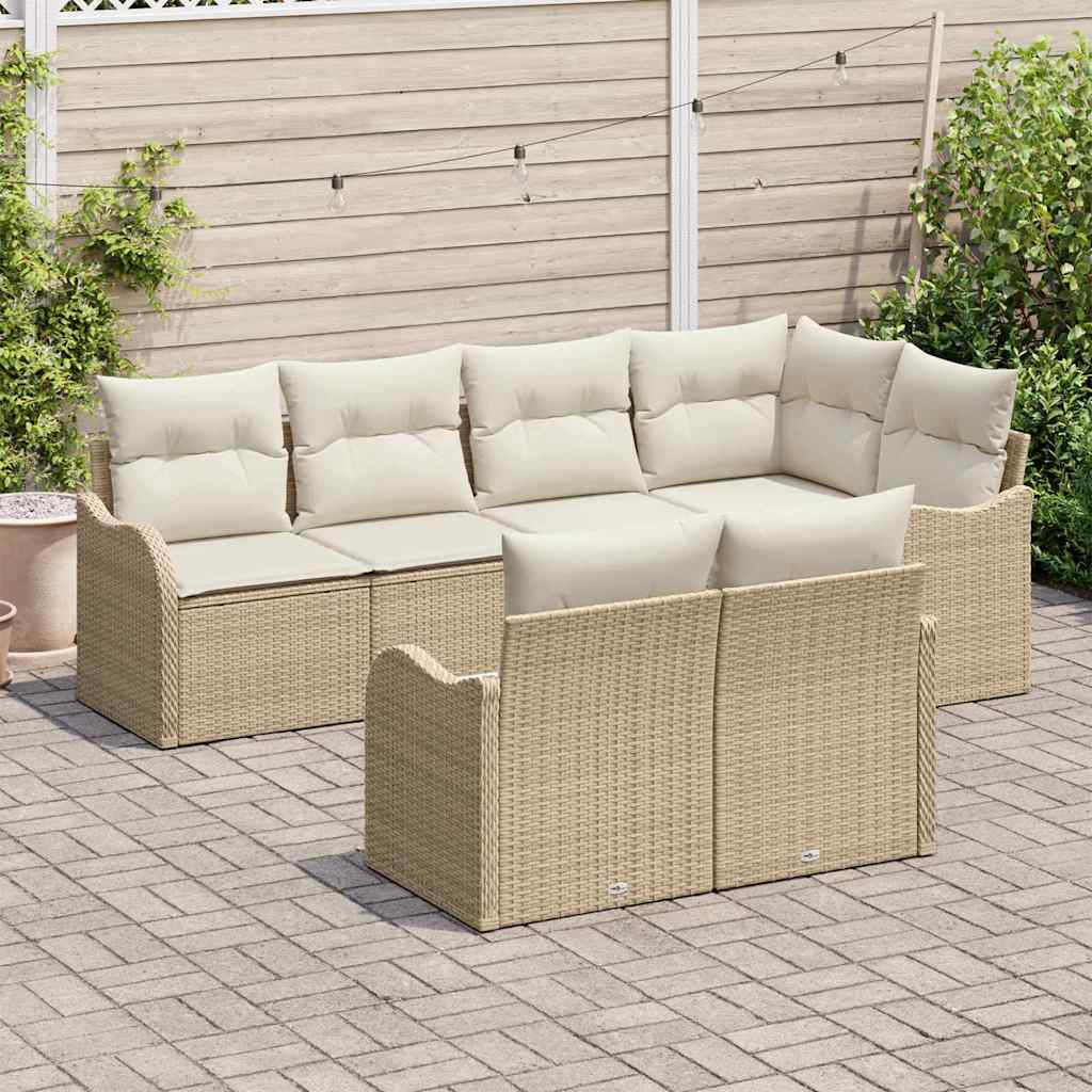 Gartensofa-set 7 Stk. Beige Poly-Rattan