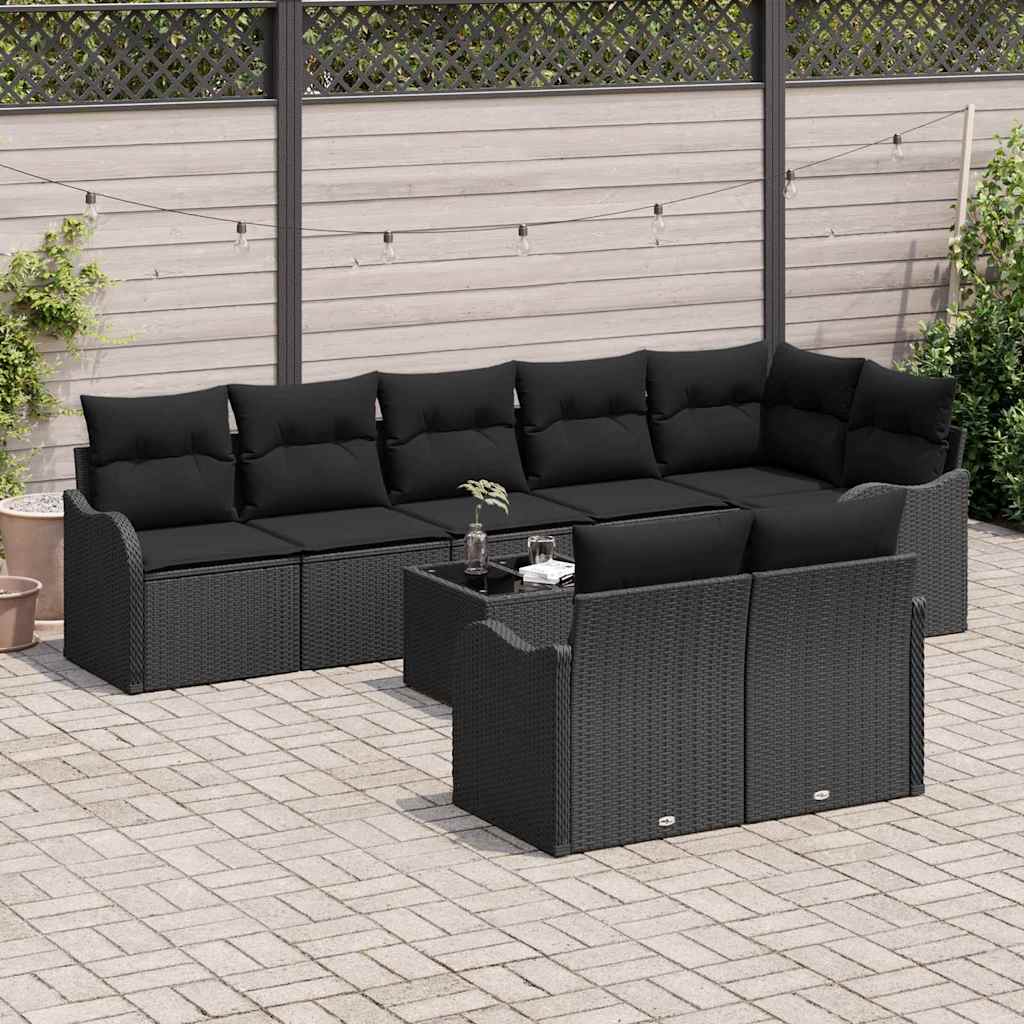 Gartensofa-set 9 stk. Schwarz Poly-Rattan