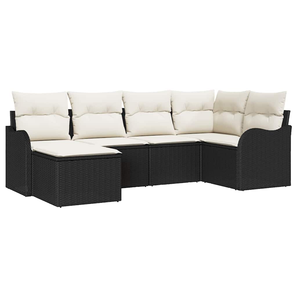 Gartensofa-set 6 stk. Schwarz Poly-Rattan