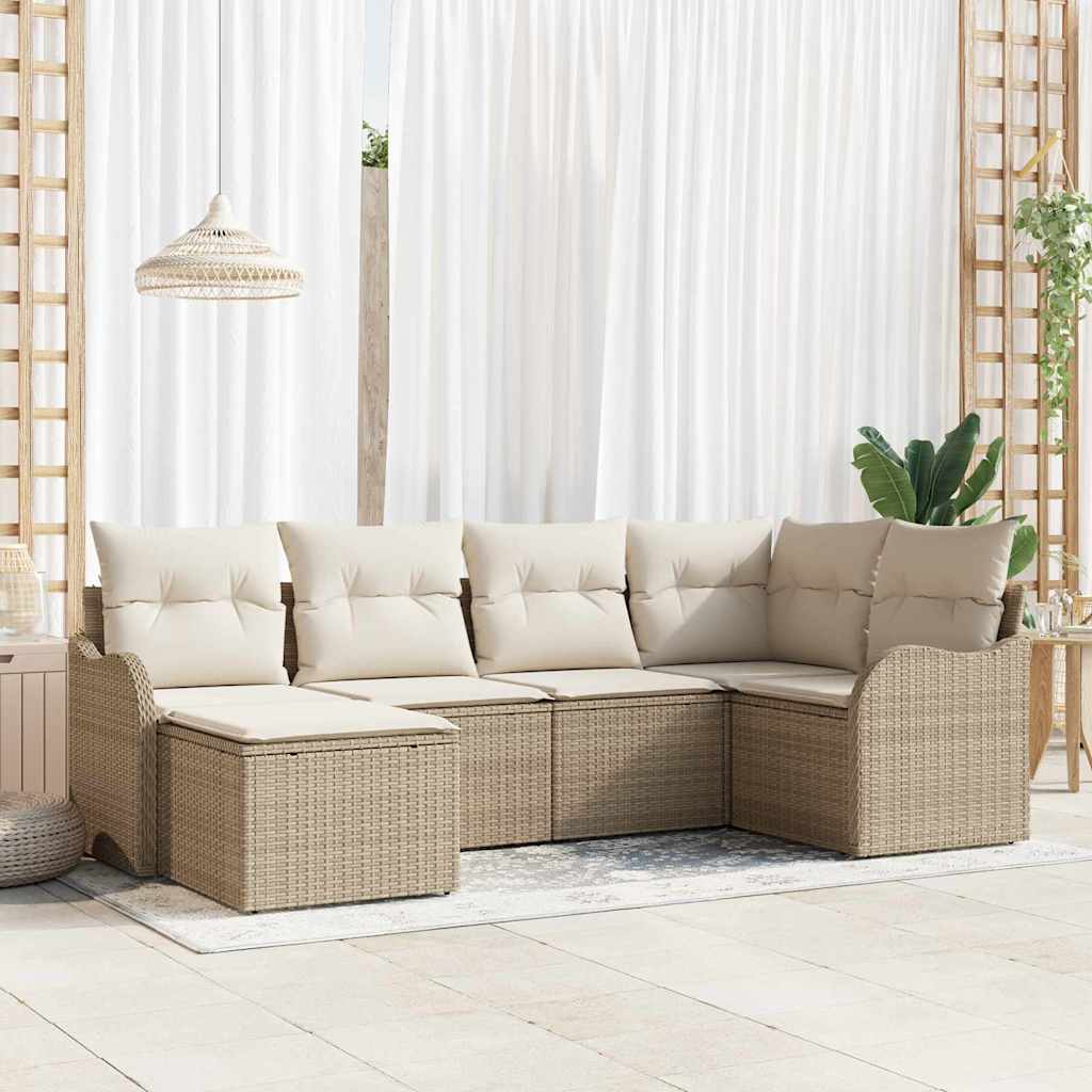 Gartensofa-set 6 stk. Beige Poly-Rattan
