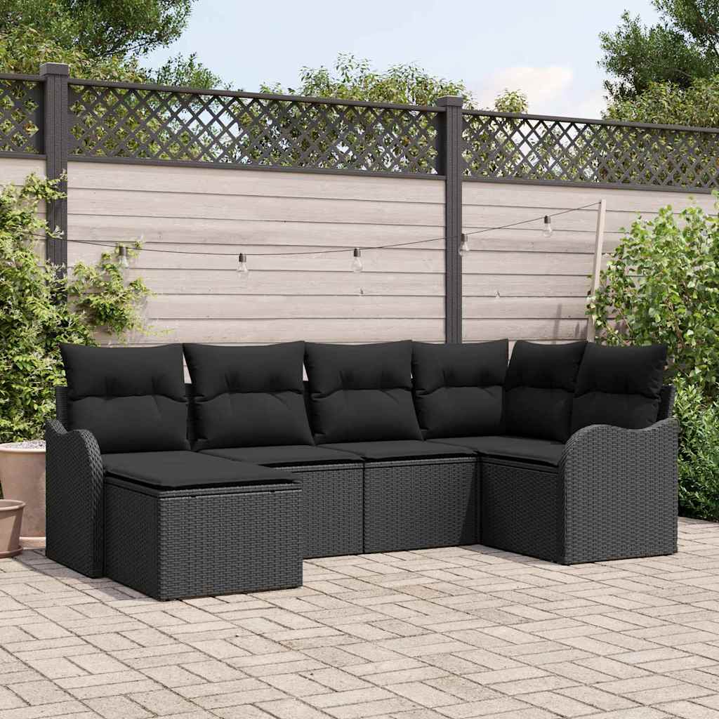 Gartensofa-set 6 stk. Schwarz Poly-Rattan