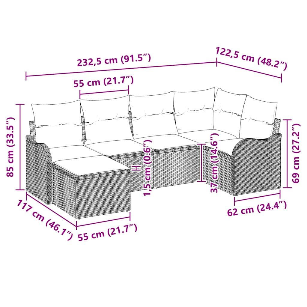 Gartensofa-set 6 stk. Schwarz Poly-Rattan