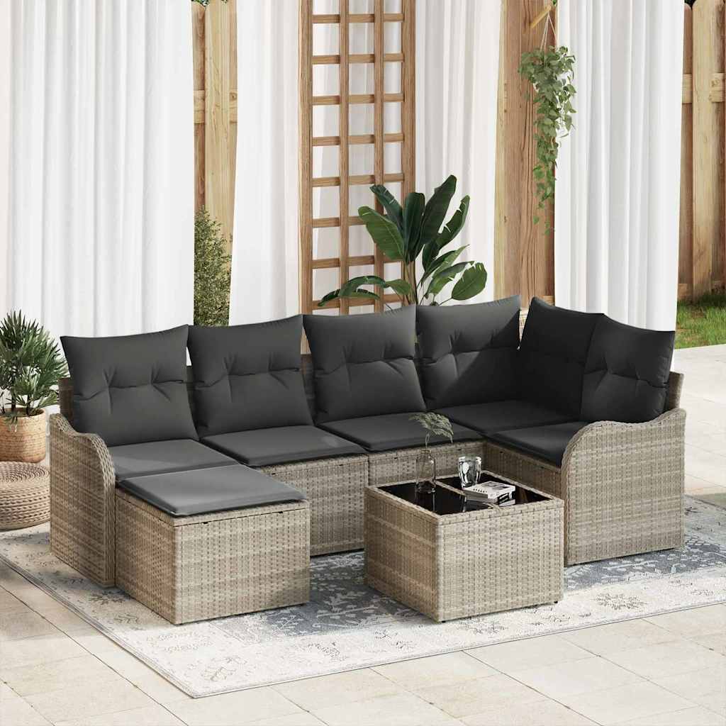 Gartensofa-set 7 pcs Hellgrau Poly-Rattan