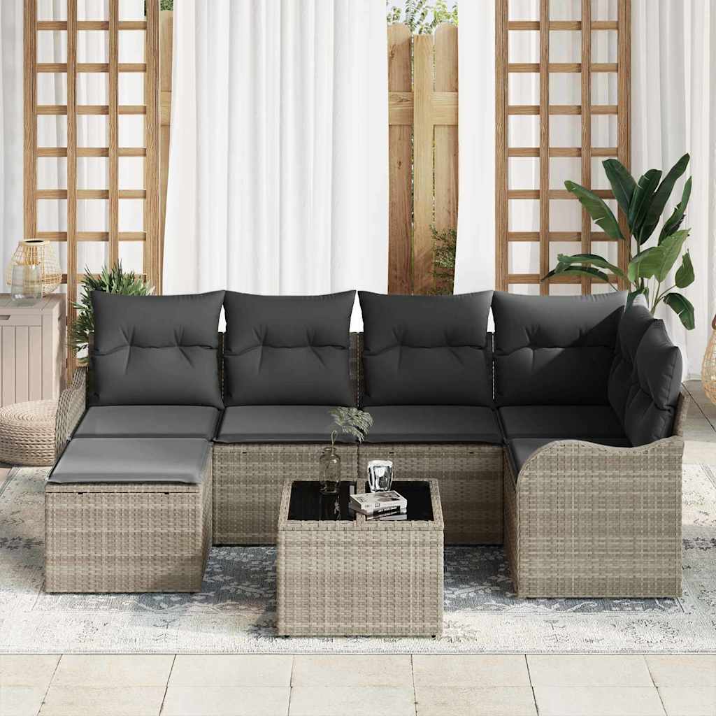 Gartensofa-set 7 pcs Hellgrau Poly-Rattan