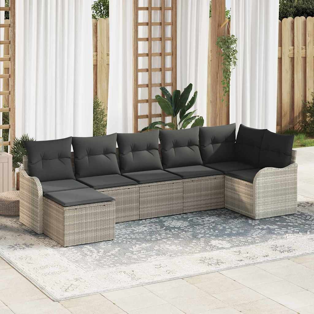 Gartensofa-set 7 pcs Hellgrau Poly-Rattan