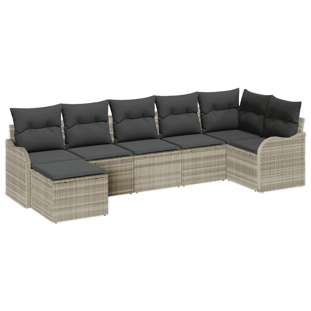 Gartensofa-set 7 pcs Hellgrau Poly-Rattan
