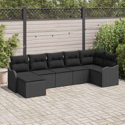 Gartensofa-set 7 stk. Schwarz Poly-Rattan