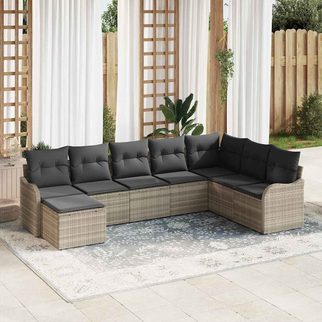 Gartensofa-set 8 pcs Hellgrau Poly-Rattan