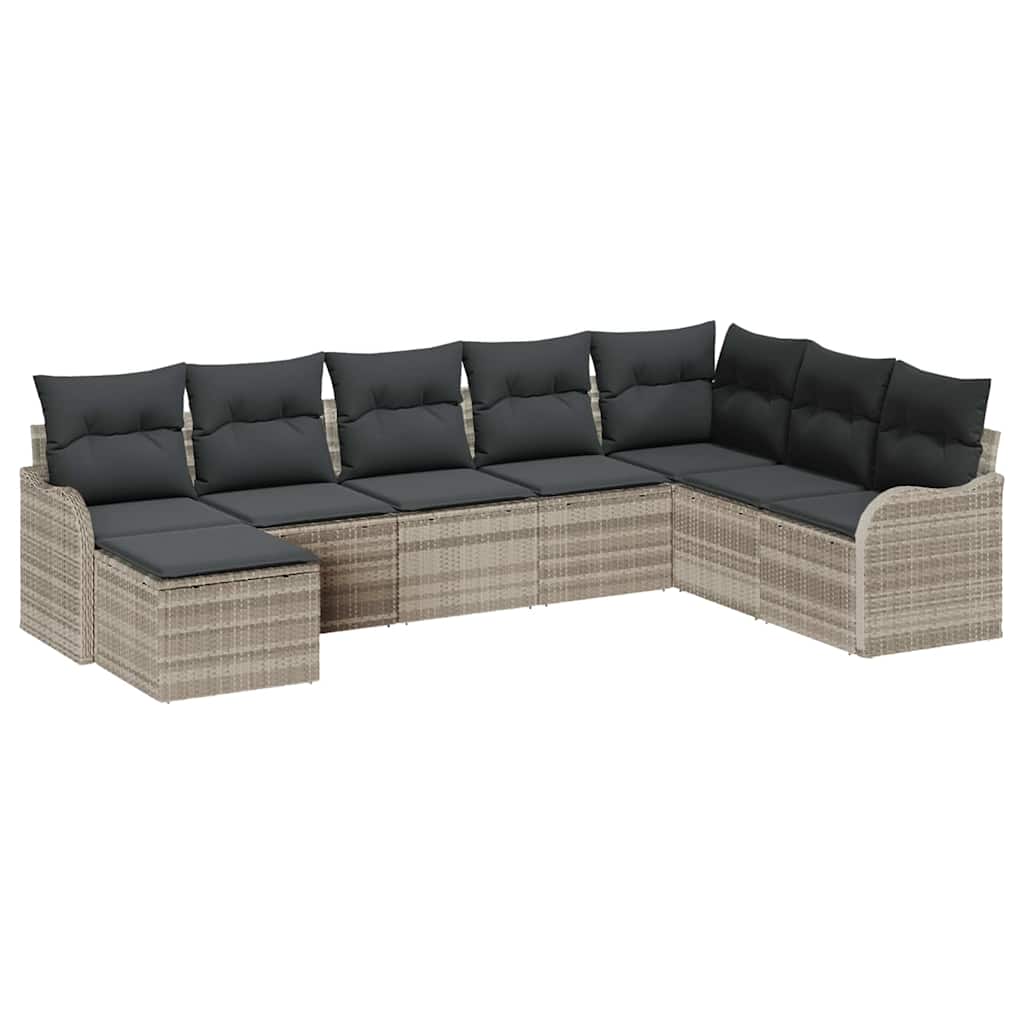 Gartensofa-set 8 pcs Hellgrau Poly-Rattan