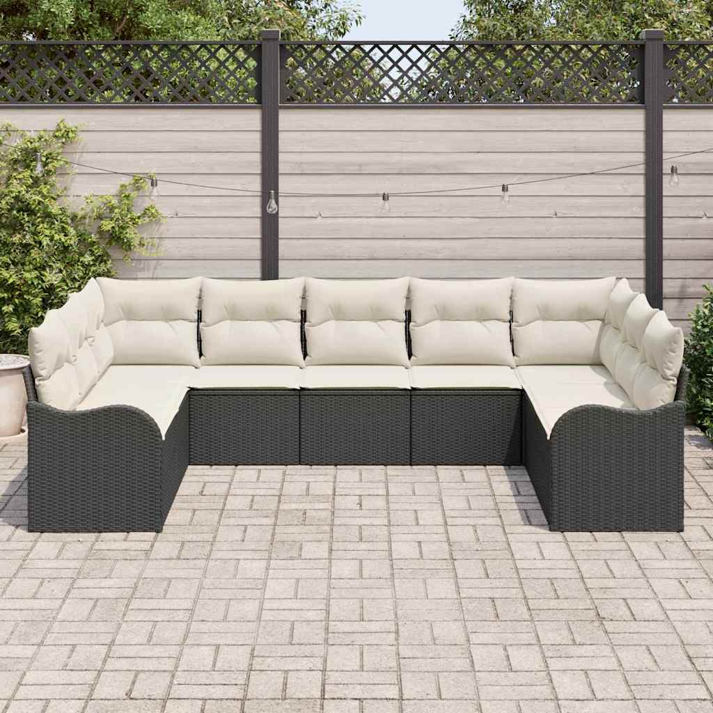 Gartensofa-set 9 stk. Schwarz Poly-Rattan